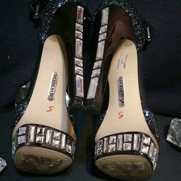 BOUTIQUE 9 sz 6.5 PURPLE BLUE COSMIC GLITTER HEELS RHINESTONE JEWEL GEMS - Picture 12 of 15